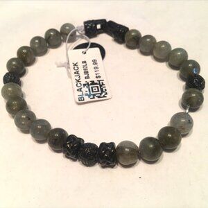 Blackjack Genuine Labradorite Stainless Steel Beaded Bracelet